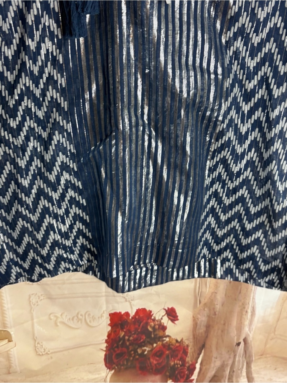 NEW Soft Surrounding Brillar Navy Patterned Foil Tiered Maxi Skirt and Top Set - Picture 4 of 13